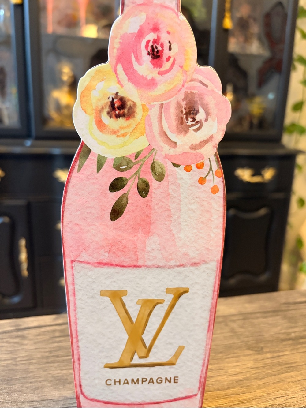 3D Inspired Pink Champagne Bottle Decorative Accent - Picture 4 of 9